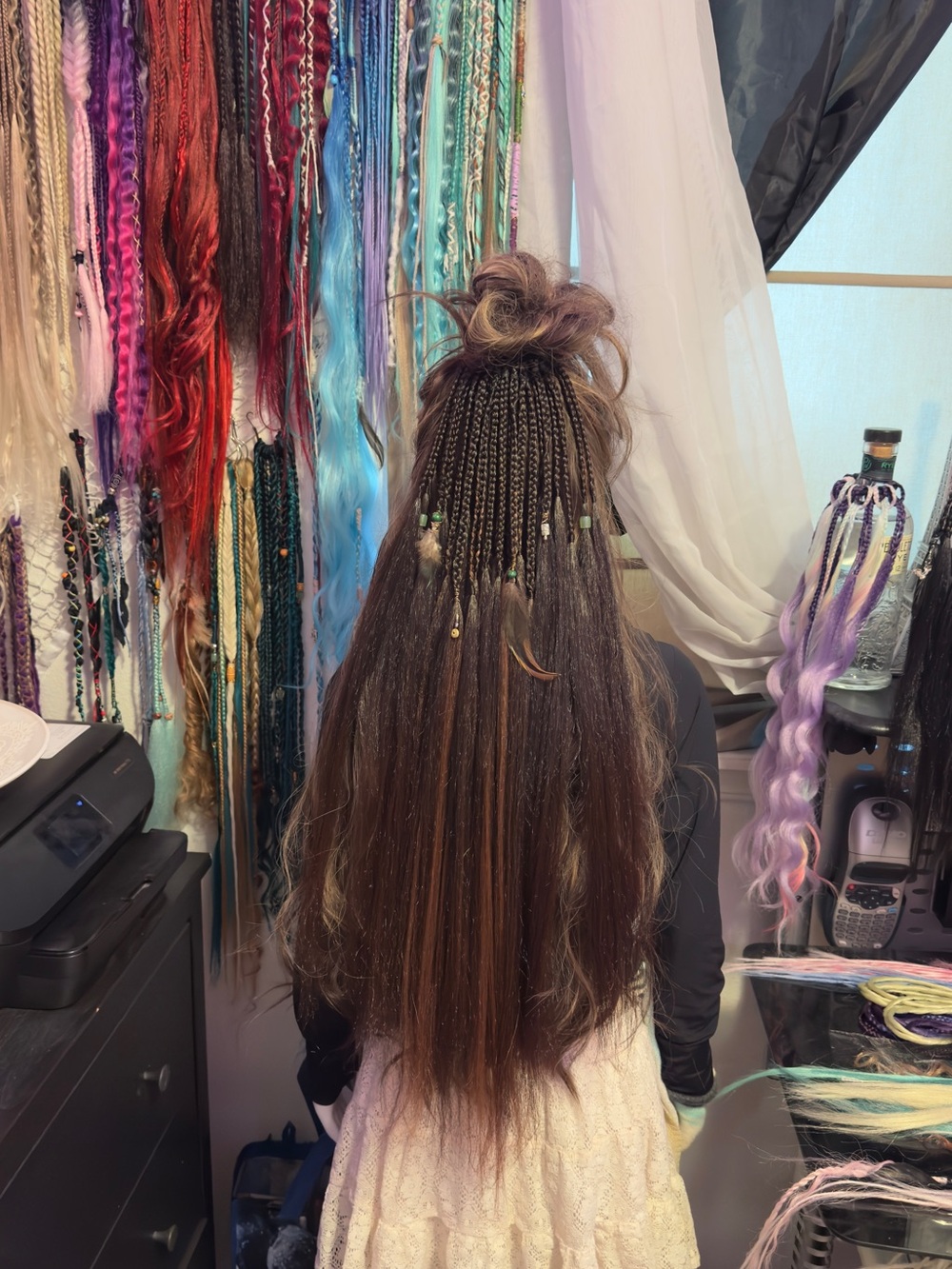 Boho Braided Feather Hair Extensions - Brown Black Blend - Picture 10 of 15
